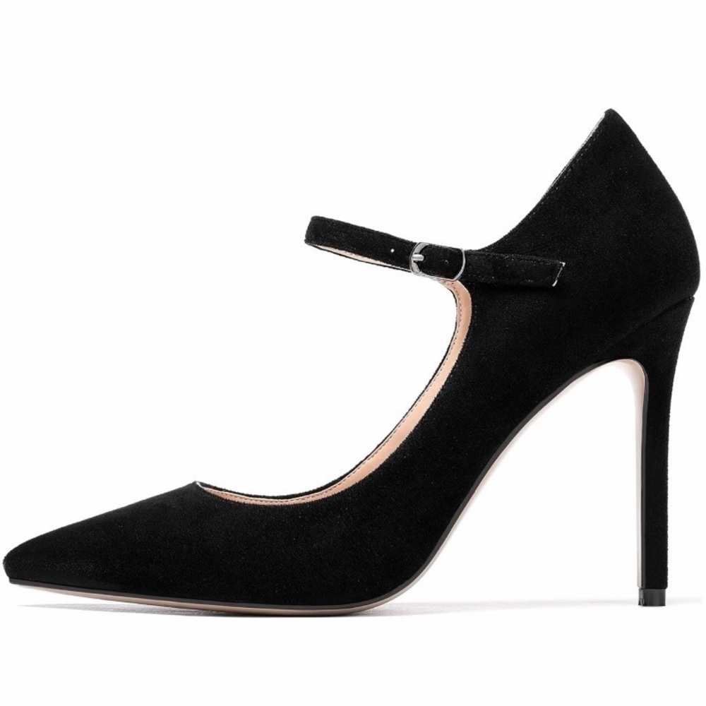 NWOT Sammitop Black Vegan Suede Women’s Mary Jane Style Stiletto Pumps Size 11.5